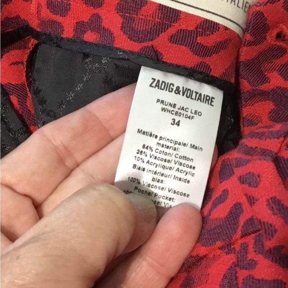 Zadig & Voltaire Black & Red Jacquard Leopard Print Prune Jac Leo Pants 34/XS - Picture 11 of 16